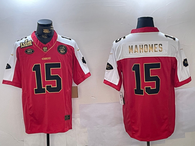 Men's Kansas City Chiefs #15 Patrick Mahomes Red With Gold Super Bowl LVIII Patch Limited Football Stitched Jersey